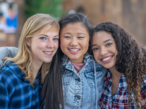 Image of three, happy, health teenage girls 